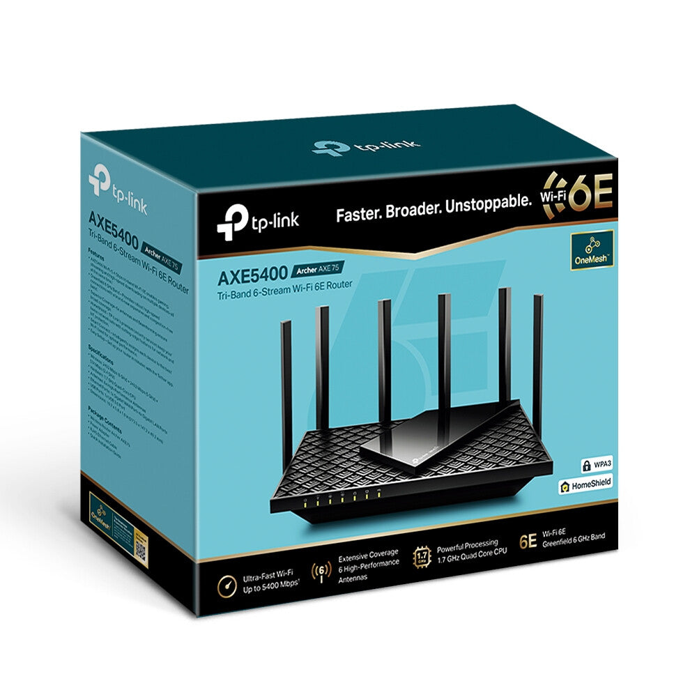 TP-Link Archer AXE5400 - Gigabit Ethernet Tri-band (2.4 GHz / 5 GHz / 6 GHz) Wi-Fi 6E wireless router in Black