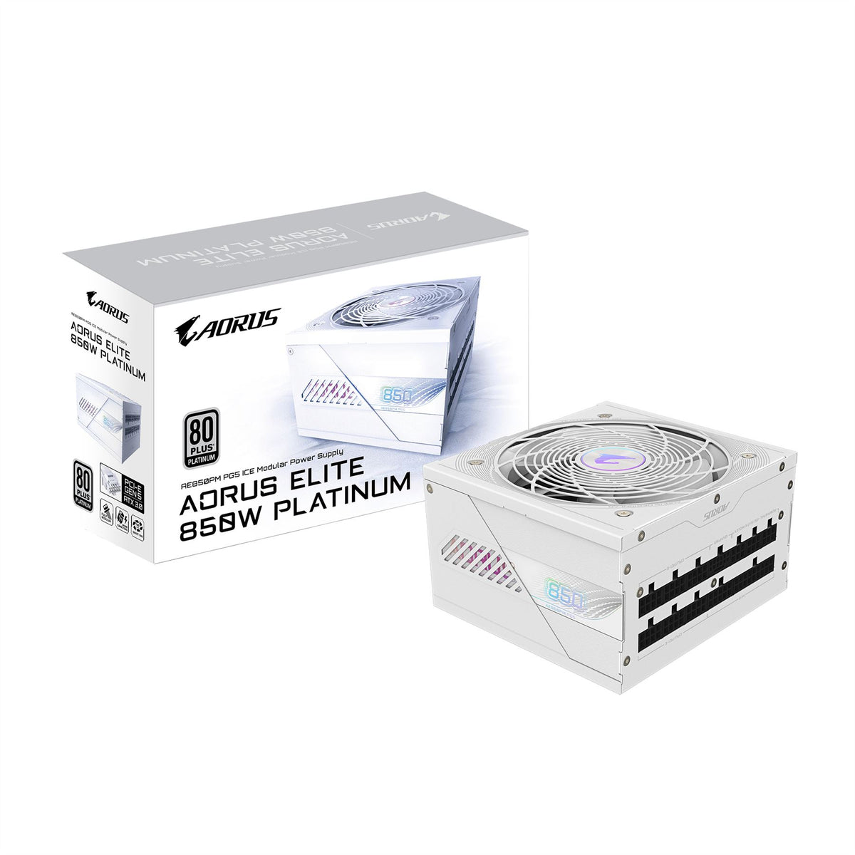 GIGABYTE AORUS ELITE P850W ICE Power Supply - PCIe 5.0/ 80 PLUS Platinum/ Fully Modular Design/ 120mm Fan/ ATX 3.0 compatible/ EU Plug