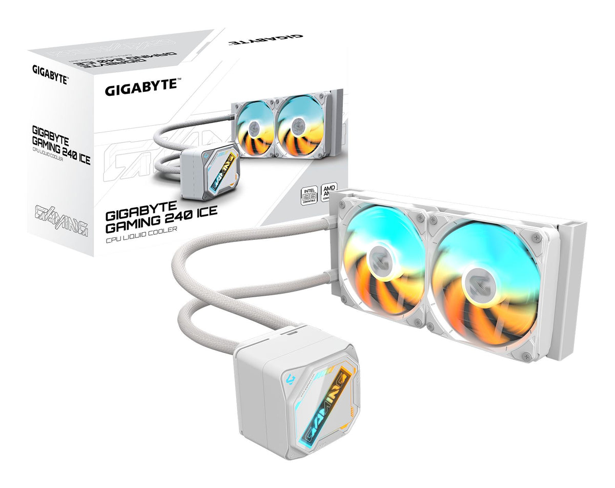 GIGABYTE GAMING 240 ICE Liquid CPU Cooler- 2x120mm ARGB Fans/ slide-in interlocking mechanism/ DAISY-CHAIN/ Intel LGA 1851 and AMD AM5 Compatible