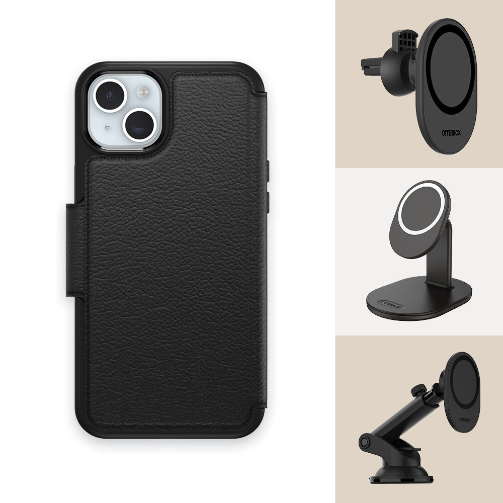 Strada Series Folio Case with MagSafe for iPhone 15 Plus in Shadow