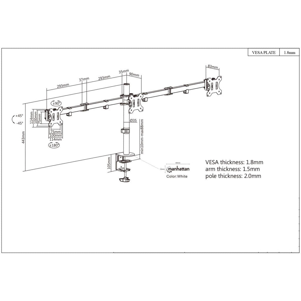 Manhattan 461658 - Desk monitor mount for 33 cm (13") to 68.6 cm (27")