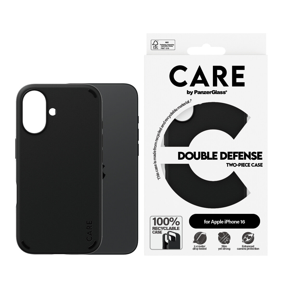 CARE by PanzerGlass® Feature Case Double Defense for iPhone 16 in Black