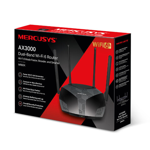 Mercusys AX3000 - Gigabit Ethernet Dual-band (2.4 GHz / 5 GHz) Wi-Fi 6 wireless router in Black