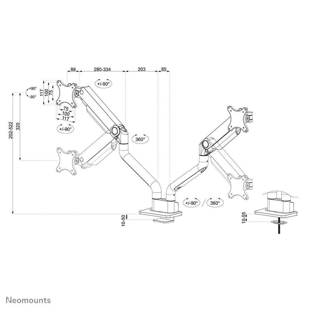 Neomounts DS70S-950WH2 - Desk monitor mount for 43.2 cm (17") to 88.9 cm (35")