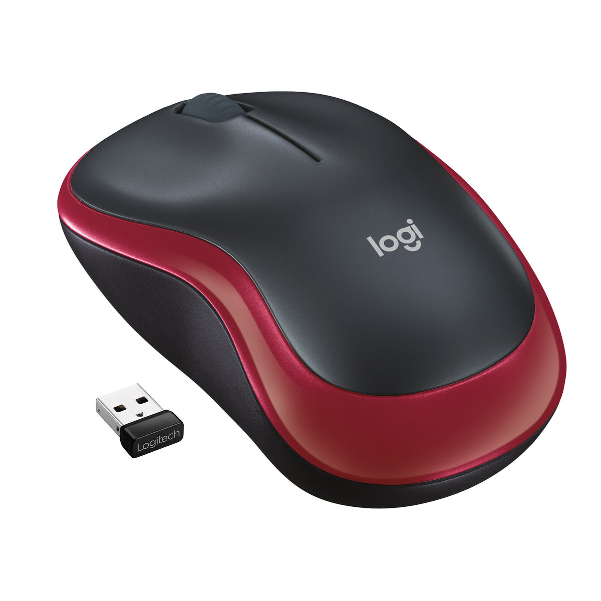 Logitech M185 - RF Wireless Optical Mouse in Black / Red - 1,000 DPI