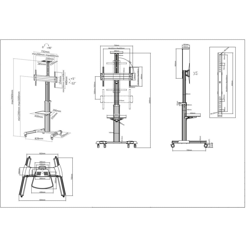 Manhattan 461245 - Trolley monitor/TV Stand for 94 cm (37") to 177.8 cm (70")