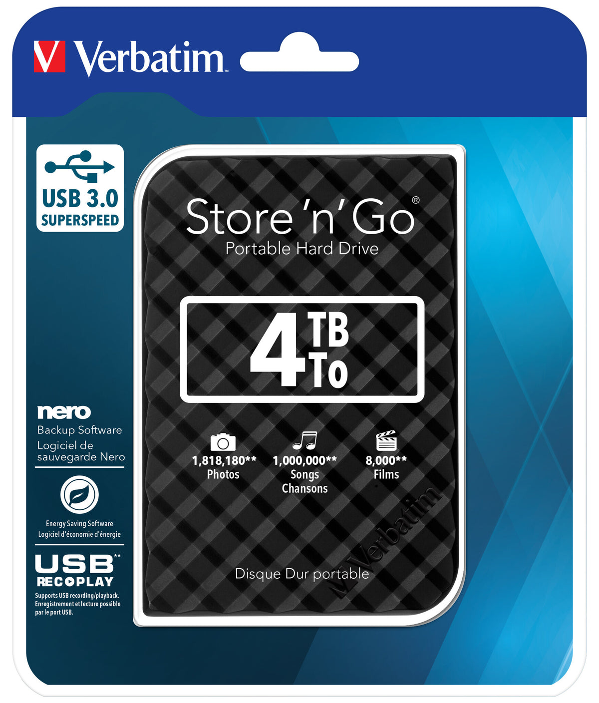 Verbatim Store 'n' Go USB 3.0 Hard Drive in Black - 4 TB