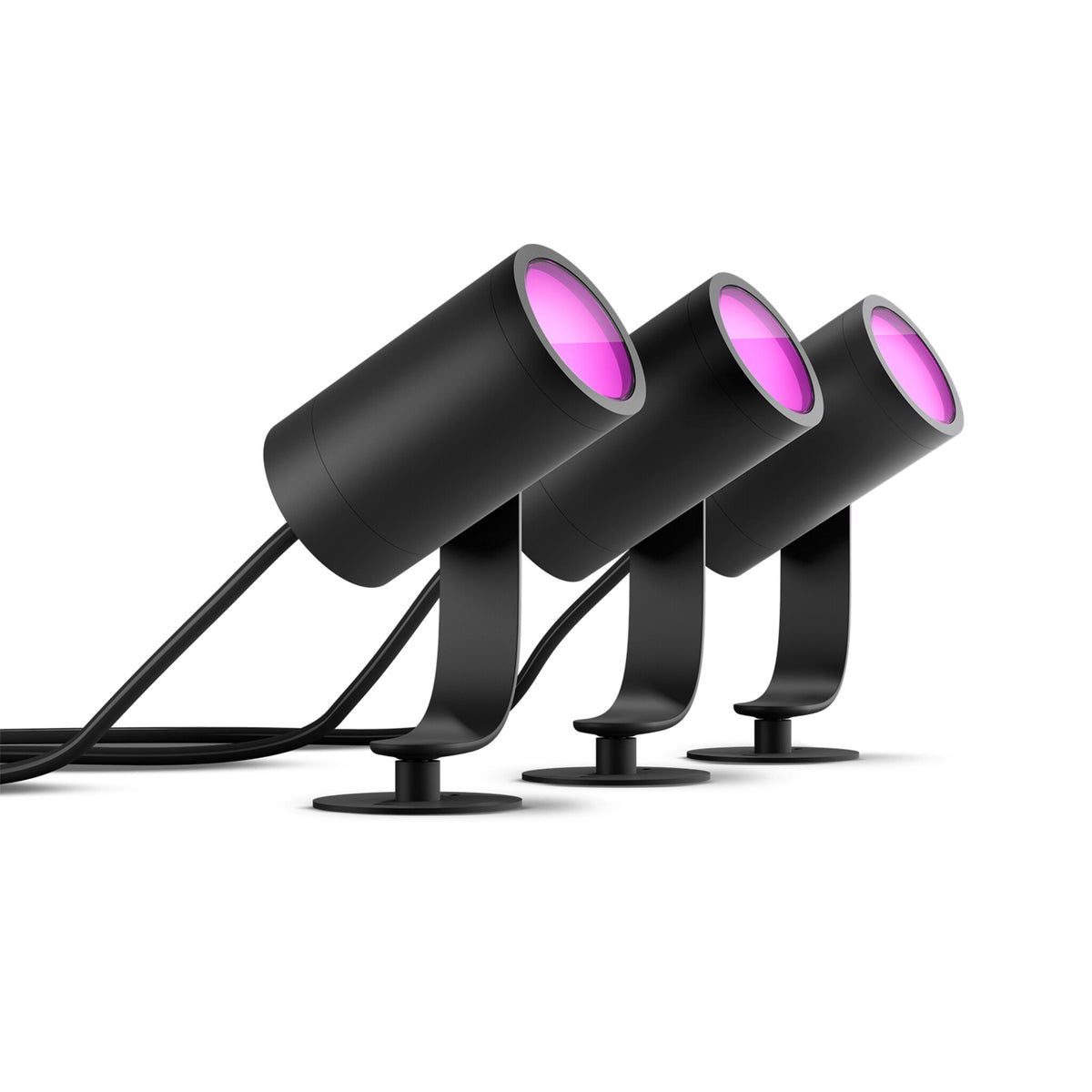 Philips Hue Lily Outdoor Lights Base Kit in Black - White and colour ambience (Pack of 3 & Bridge)