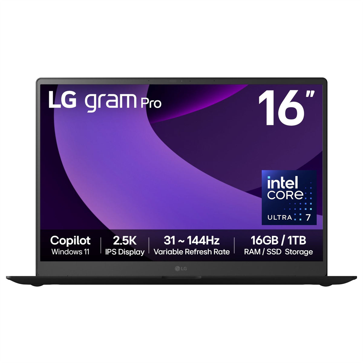 LG Gram Pro Laptop - 40.6 cm (16&quot;) - Intel Core Ultra 7 225H - 16 GB LPDDR5x-SDRAM - 1 TB SSD - Wi-Fi 7 - Windows 11 Home - Black