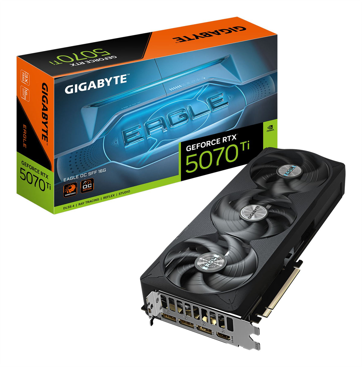 GIGABYTE GeForce RTX 5070 Ti EAGLE OC SFF 16G Graphics Card - 16GB GDDR7/ 256bit/ PCI-E 5.0/ 2542 MHz Core Clock/ 3 x DP 2.1a/ 1 x HDMI 2.1b/ NVIDIA DLSS 4/ GV-N507TEAGLE OC-16GD