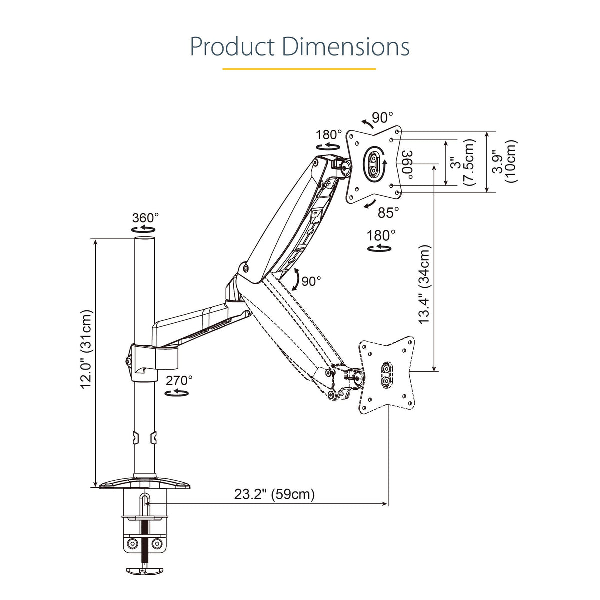 StarTech.com ARMPIVOTE2 - Desk monitor mount for 81.3 cm (32") to 124.5 cm (49")