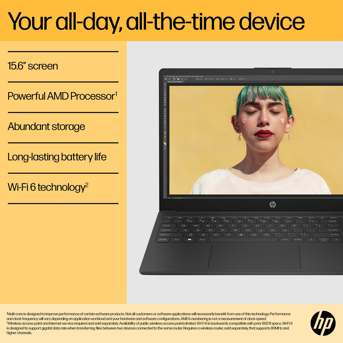 HP 15-FC0018NA Laptop - 39.6 cm (15.6") - AMD Ryzen™ 3 7320U - 4 GB LPDDR5-SDRAM - 128 GB SSD - Wi-Fi 6 - Windows 11 Home in S mode - Black