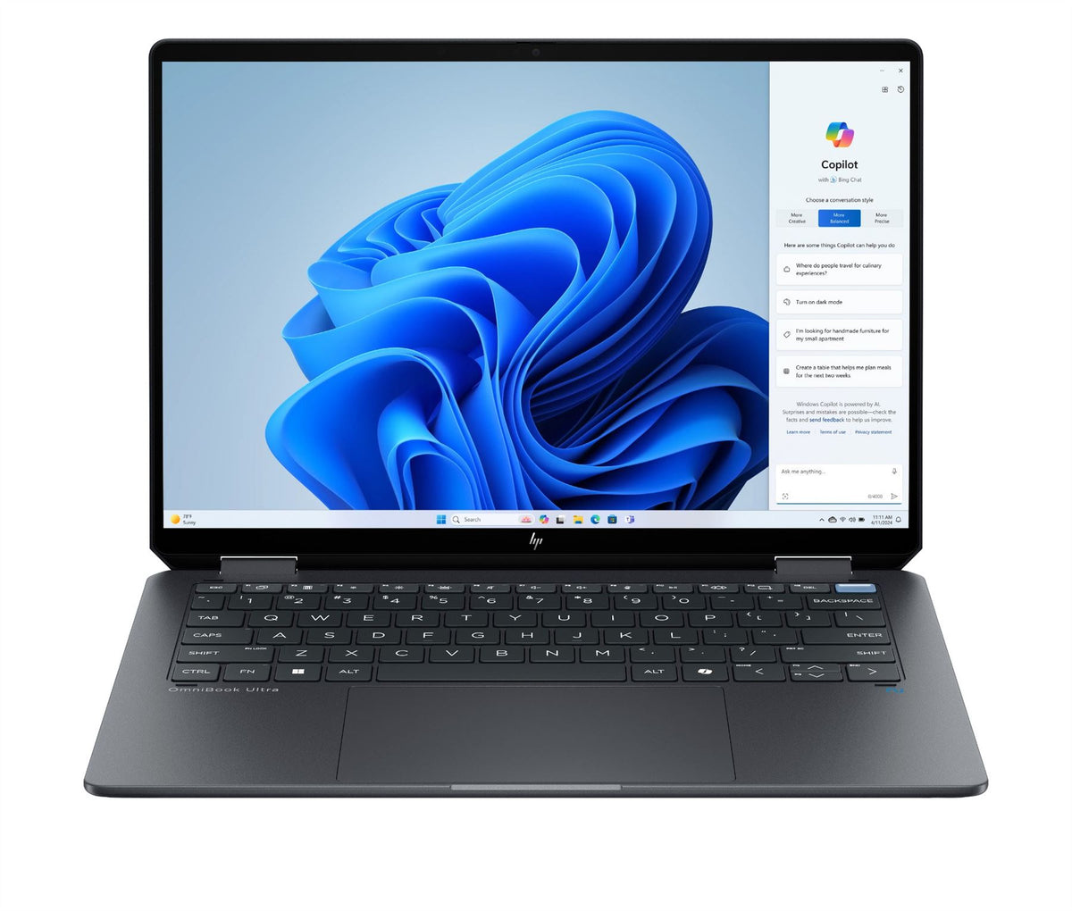 HP OmniBook Ultra Flip 14-fh0008na Copilot+ PC Intel Core Ultra 5 226V Laptop 35.6 cm (14") Touchscreen 3K 16 GB LPDDR5x-SDRAM 512 GB SSD Wi-Fi 7 (802.11be) Windows 11 Home Black, Grey