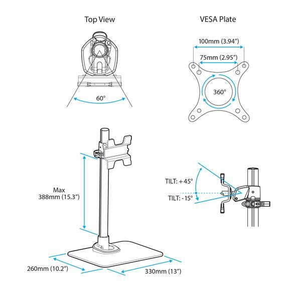 StarTech.com - Desk monitor stand for 30.5 cm (12") to 86.4 cm (34")