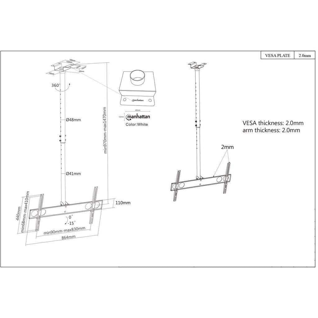 Manhattan 423625 - Ceiling monitor/TV mount for 94 cm (37") to 177.8 cm (70")