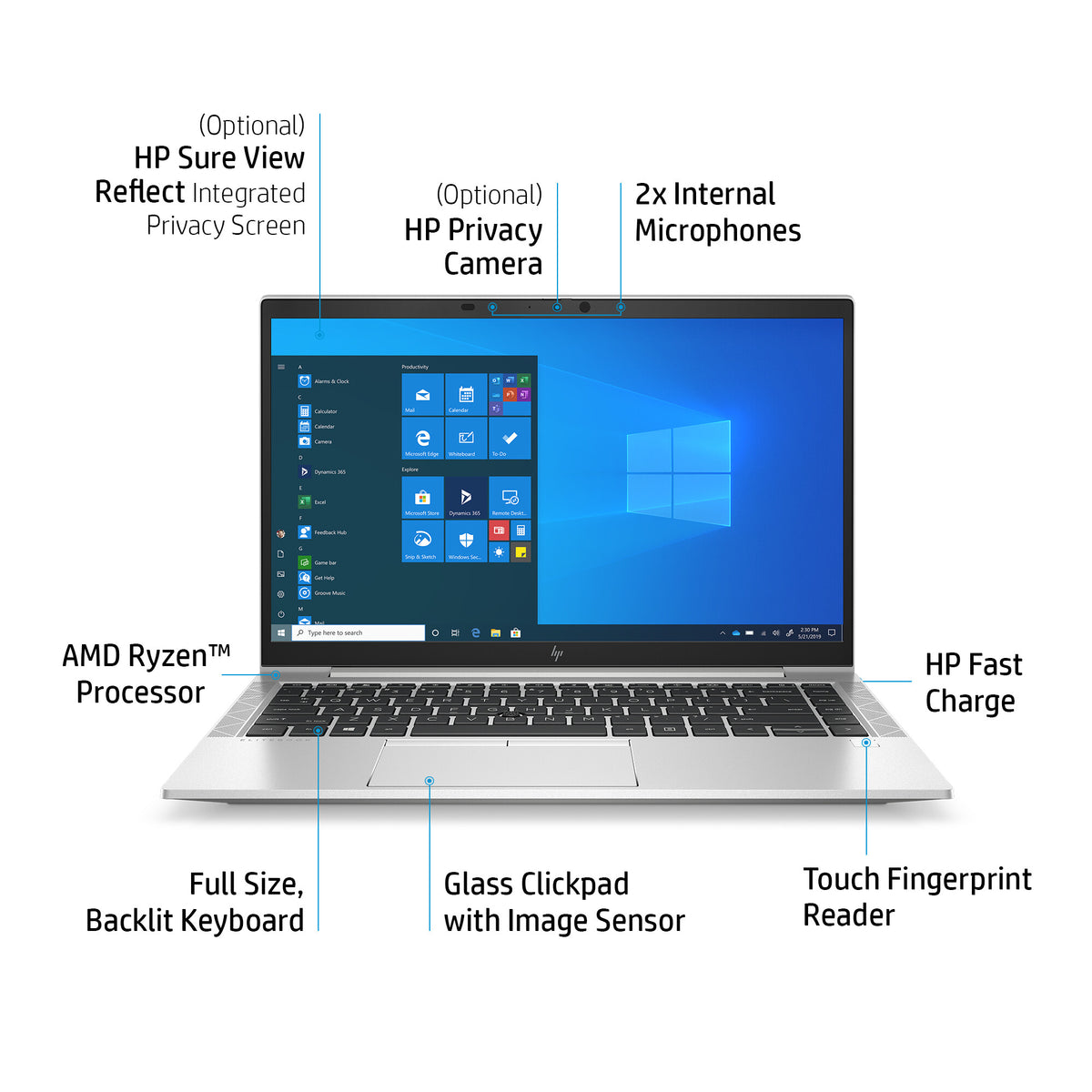 HP EliteBook 845 G8 Laptop - 35.6 cm (14") - AMD Ryzen™ 5 5600U - 8 GB DDR4-SDRAM - 256 GB SSD - Wi-Fi 5 - Windows 10 Pro - Silver