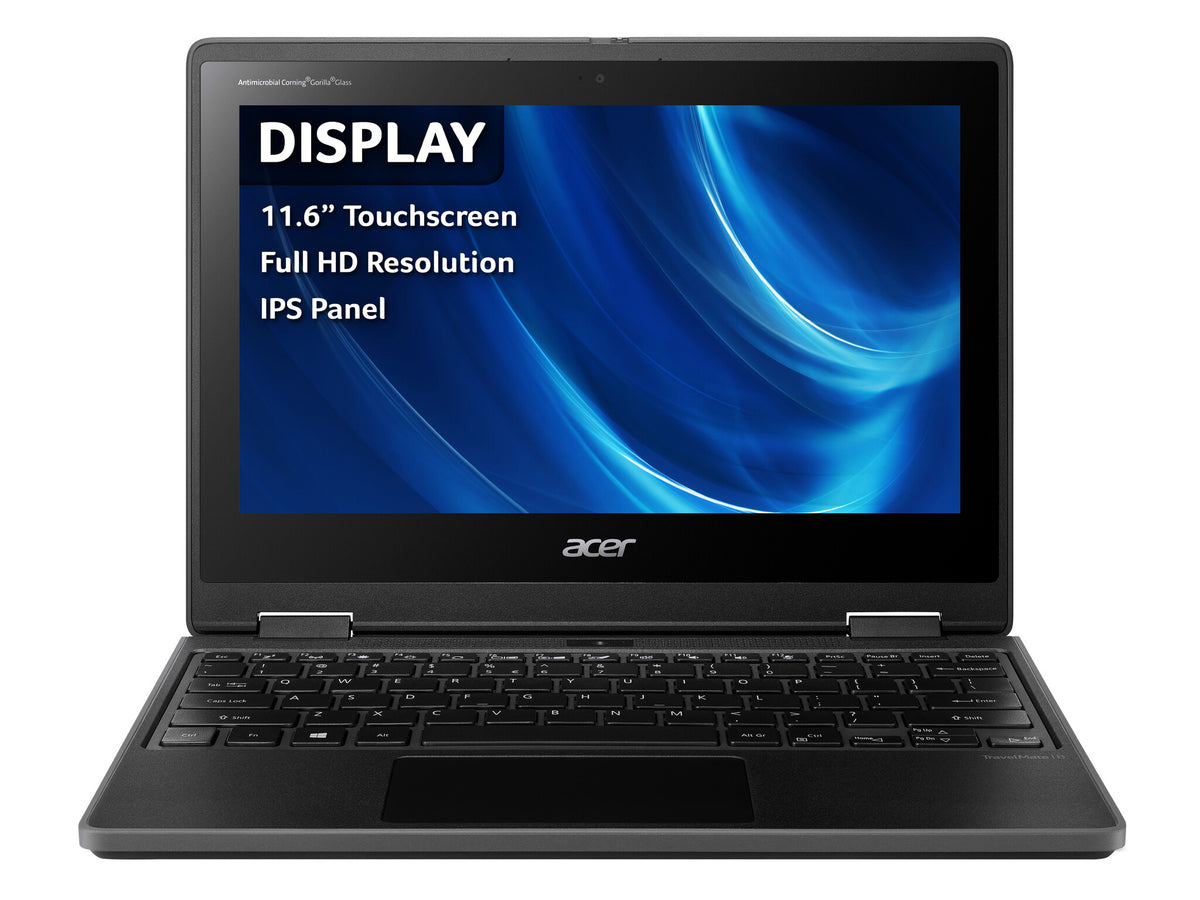 Acer TravelMate Spin B3 - 29.5 cm (11.6") - Touchscreen - Intel® Celeron® N5100 - 4 GB DDR4-SDRAM -128 GB eMMC - Wi-Fi 6 - Windows 11 Pro Education - Black
