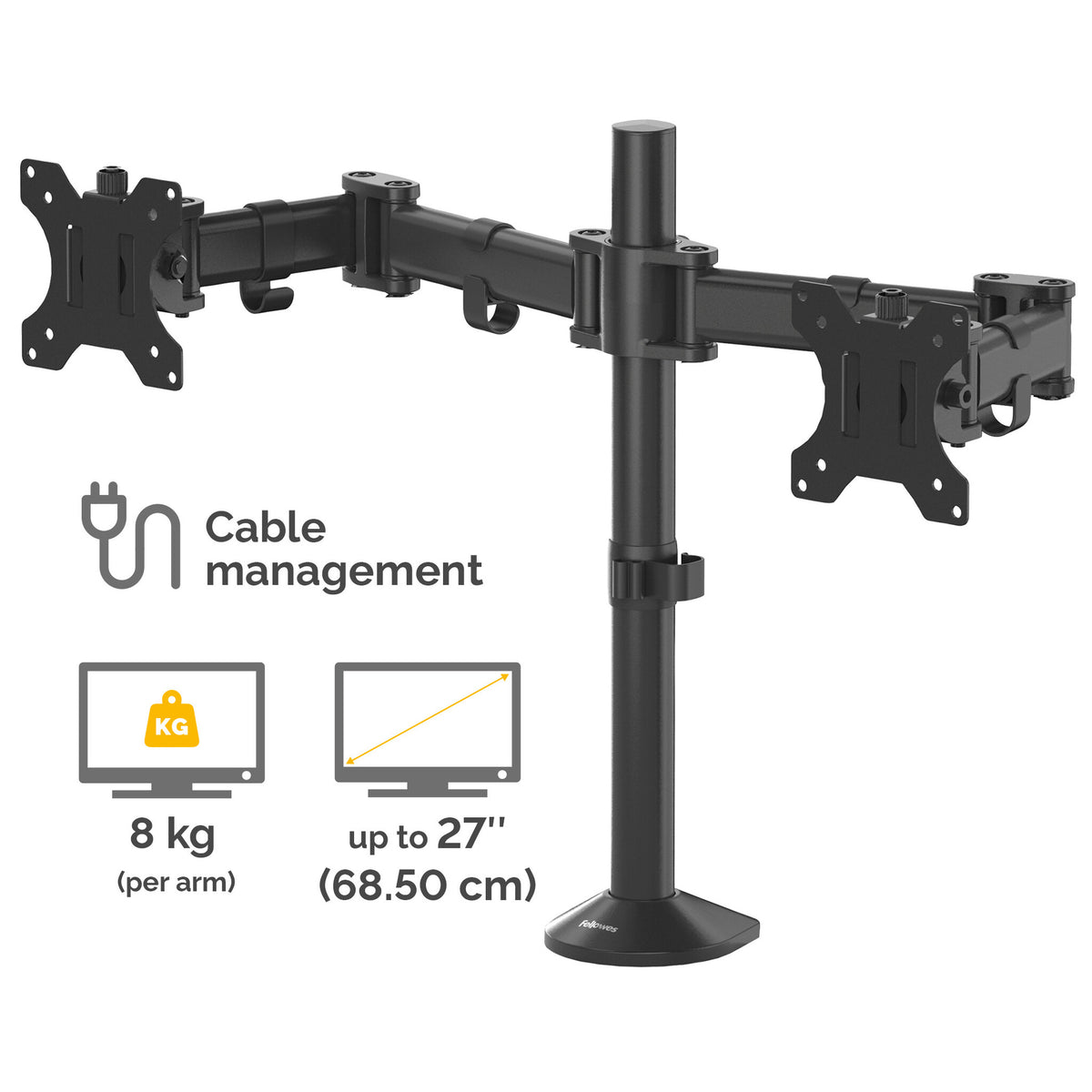 Fellowes Reflex Dual Monitor Arm - 8502601 - Desk monitor mount for upto 68.6 cm (27")