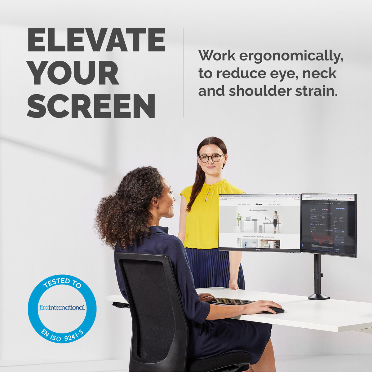 Fellowes Reflex Dual Monitor Arm - 8502601 - Desk monitor mount for upto 68.6 cm (27")