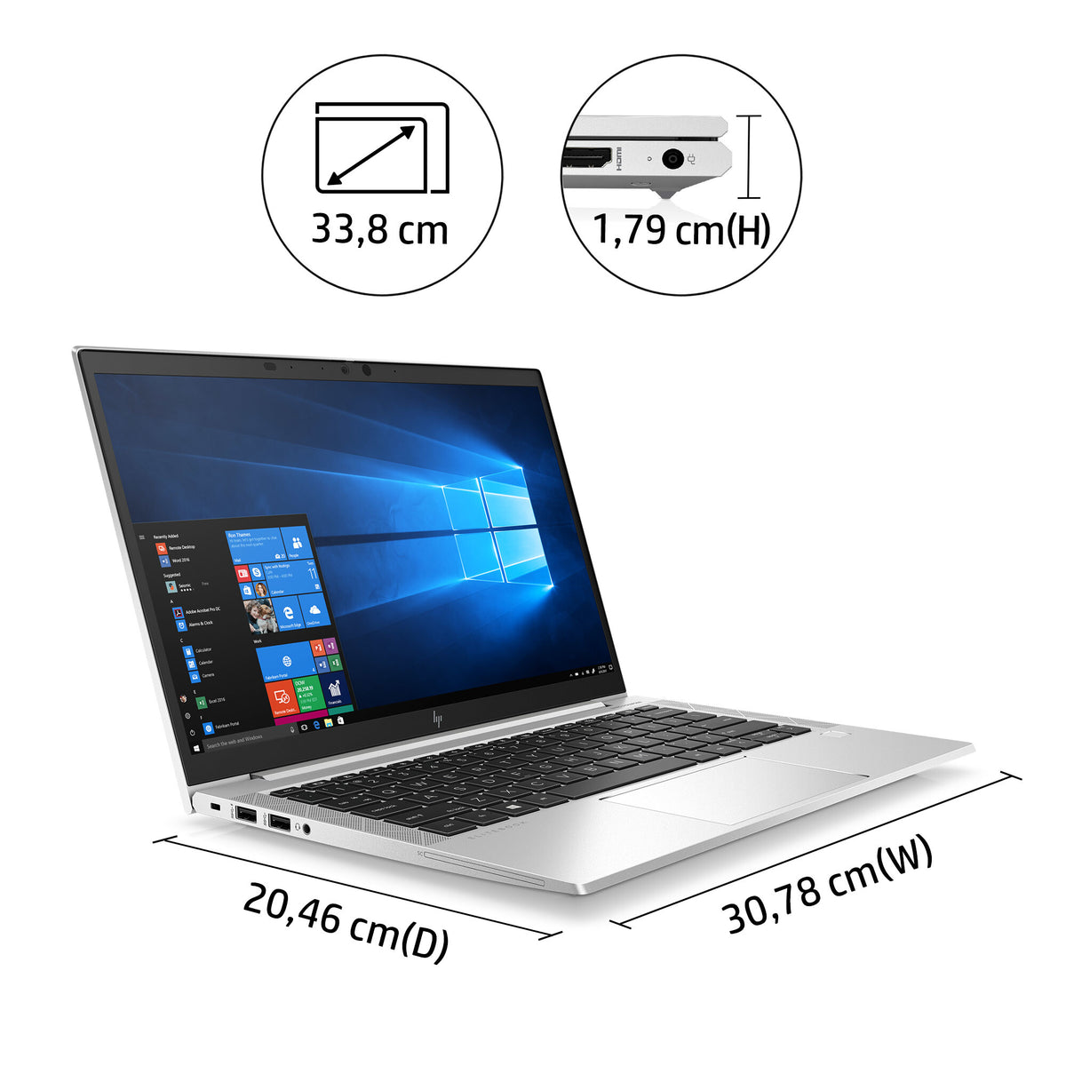 HP EliteBook 830 G7 Laptop 33.8 cm (13.3") - Intel® Core™ i5-10210U - 8 GB DDR4-SDRAM - 256 GB SSD - Wi-Fi 6 - Windows 10 Pro - Silver