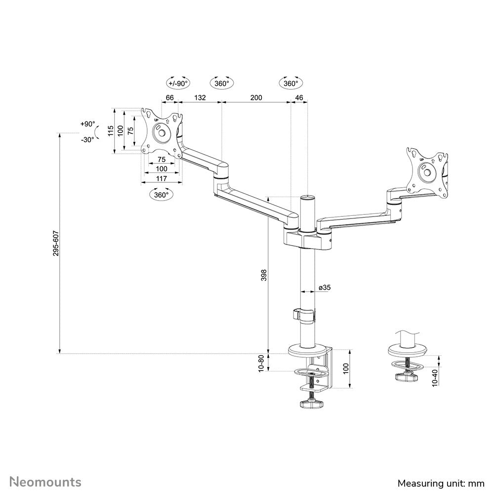 Neomounts DS60-425BL2 - Desk monitor mount for 43.2 cm (17") to 68.6 cm (27")