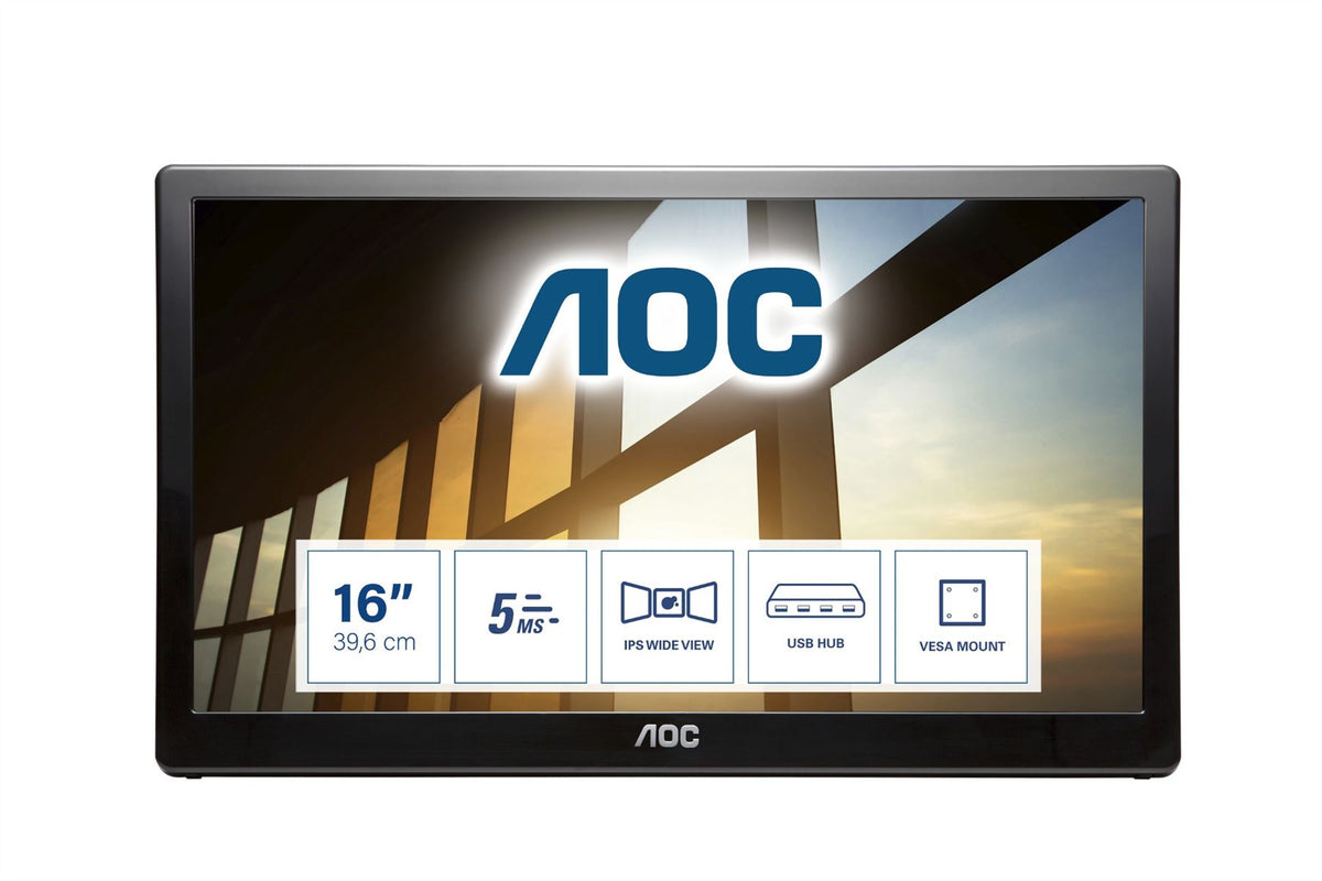AOC 59 Series I1659FWUX Computer Monitor 39.6 cm (15.6") 1920 x 1080 pixels Full HD LCD Black