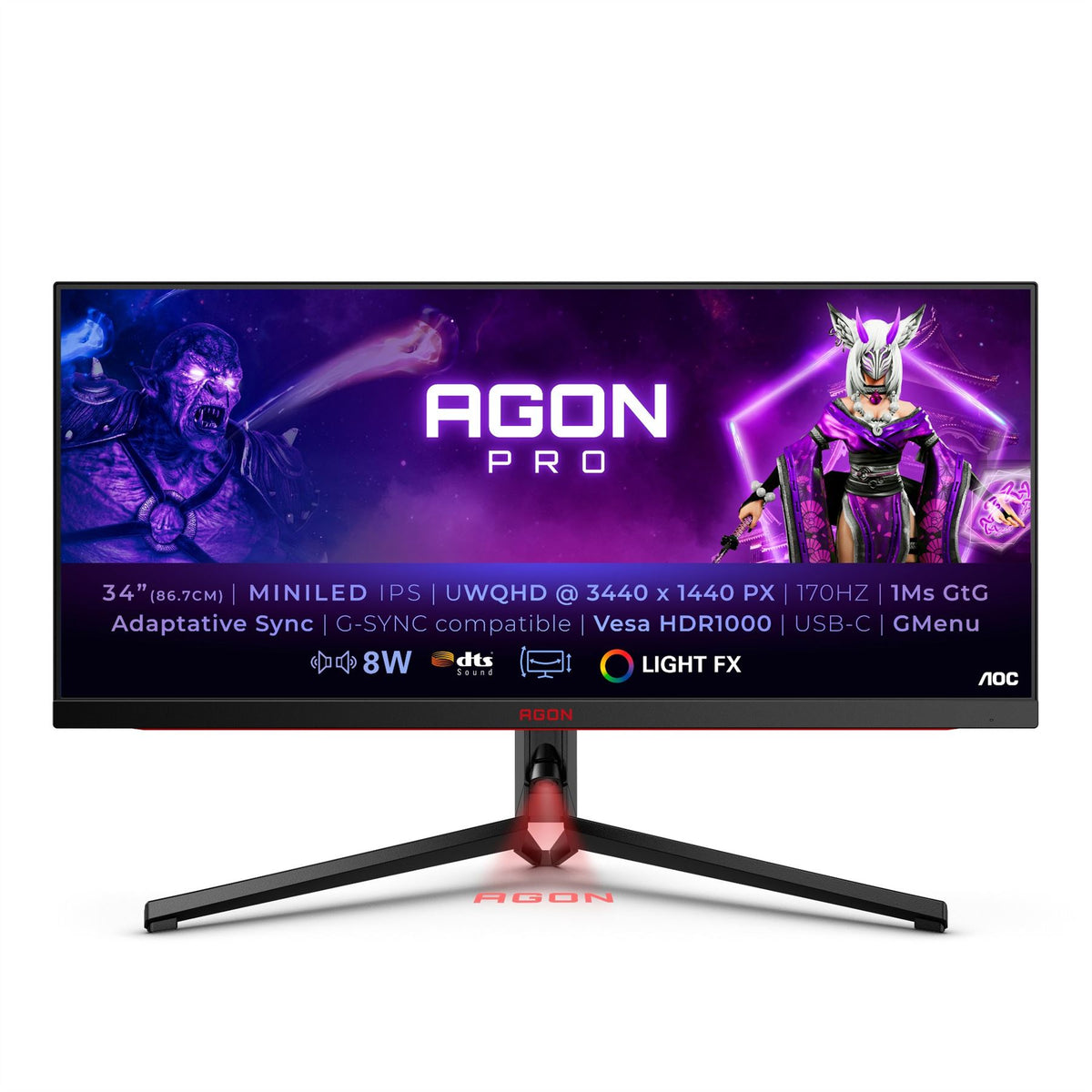 AOC AGON PRO AG344UXM Computer Monitor 86.4 cm (34&quot;) 3440 x 1440 pixels UltraWide Quad HD LED Black, Red