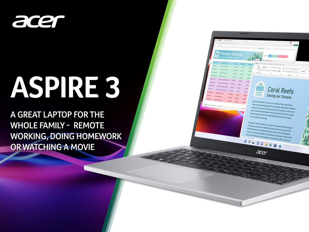 Acer Aspire 3 A315-510P Laptop  - 39.6 cm (15.6") - Intel Core i3-N305 - 8 GB DDR5-SDRAM - 512 GB SSD - Wi-Fi 5 - Windows 11 Home - Silver