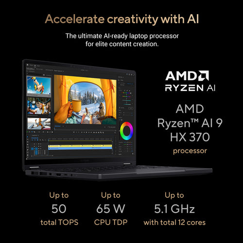 ASUS ProArt PX13 Hybrid (2-in-1) - 33.8 cm (13.3") - Touchscreen - AMD Ryzen AI 9 HX 370 - 32 GB LPDDR5x-SDRAM - 2 TB SSD - NVIDIA GeForce RTX 4070 - Wi-Fi 7 - Windows 11 Home - Black