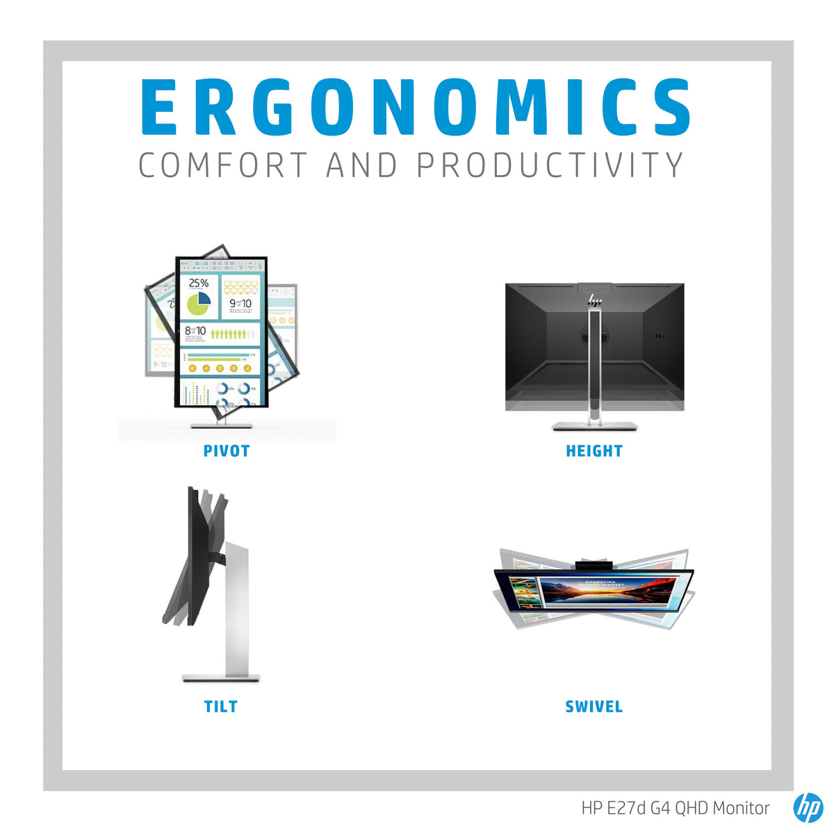 HP E27D G4 - 68.6 cm (27") - 2560 x 1440 pixels Quad HD LED Monitor