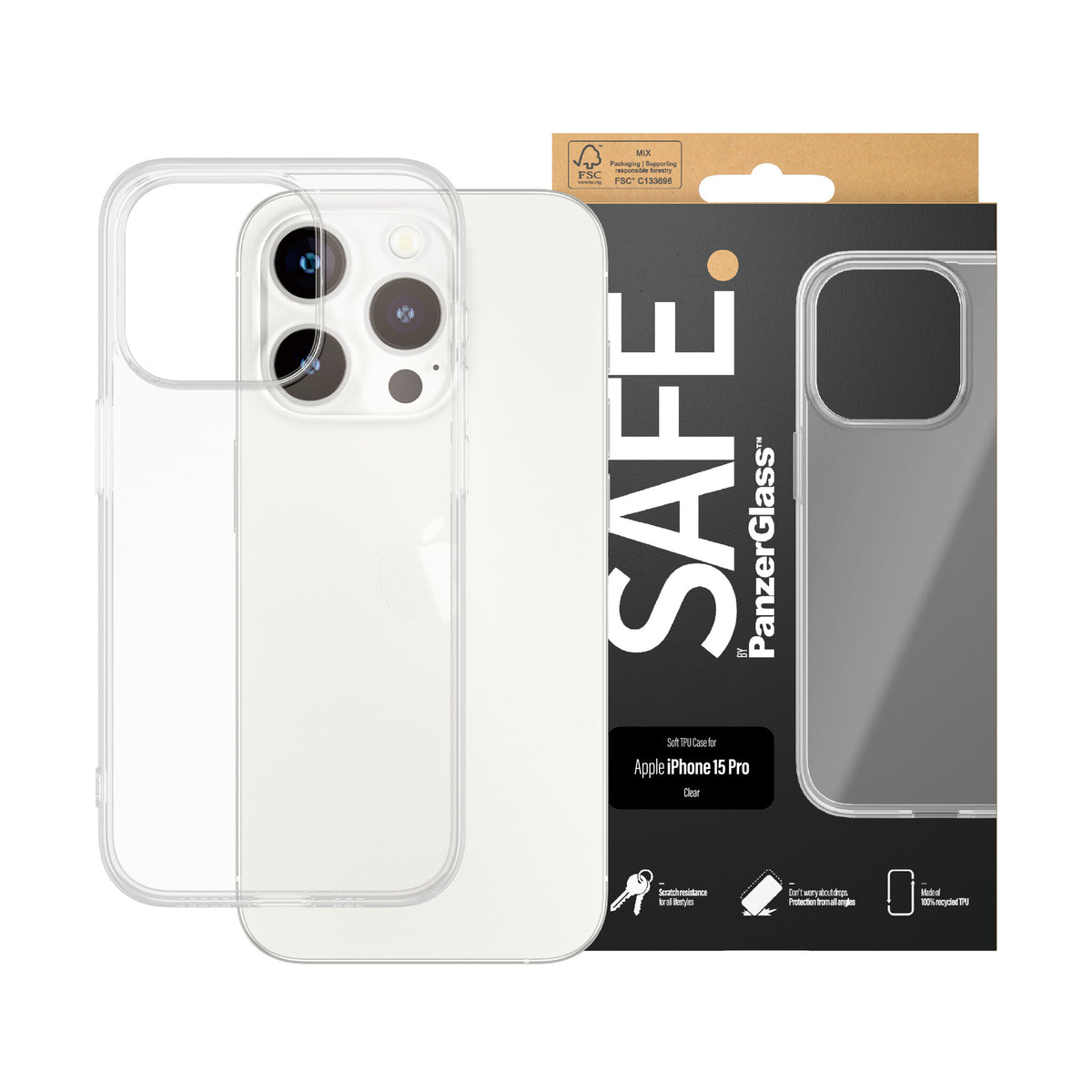 PanzerGlass SAFE. mobile phone case for iPhone 15 Pro in Transparent