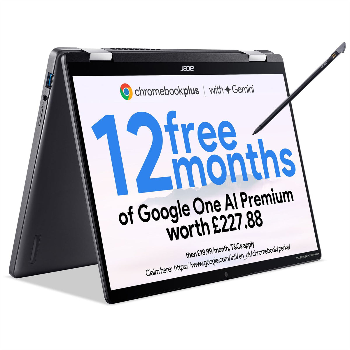 Acer Chromebook CP714-1HN-5719 Intel Core Ultra 5 115U 35.6 cm (14&quot;) Touchscreen WUXGA 8 GB LPDDR5-SDRAM 512 GB SSD Wi-Fi 6 (802.11ax) ChromeOS Grey