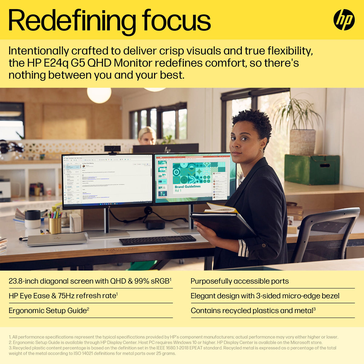 HP E24Q G5 - 60.5 cm (23.8") - 2560 x 1440 pixels Quad HD LED Monitor