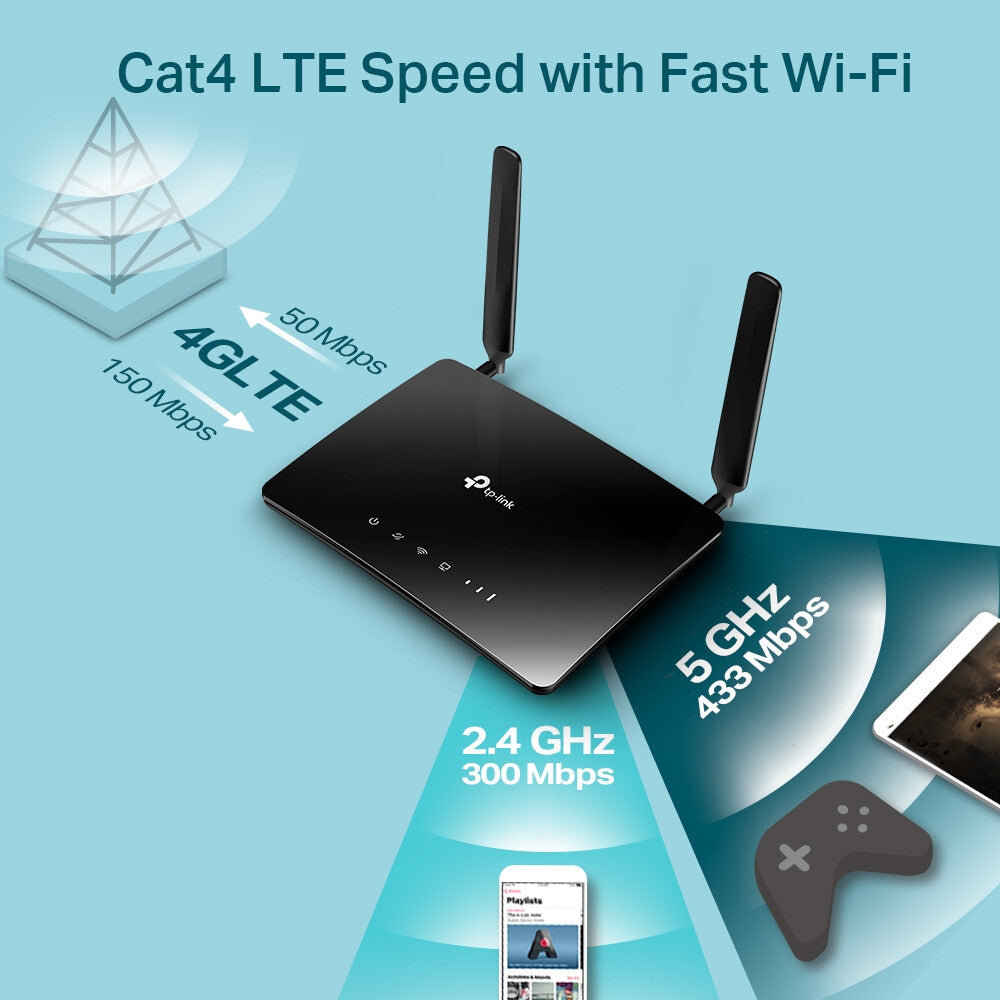 TP-Link Archer MR200 - Fast Ethernet Dual-band (2.4 GHz / 5 GHz) 4G wireless router in Black