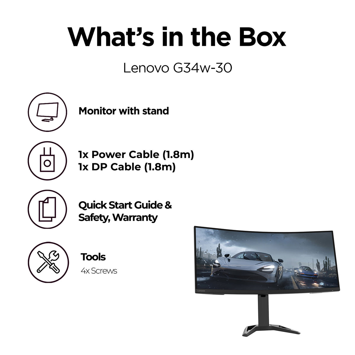 Lenovo G34W-30 - 86.4 cm (34&quot;) - 3440 x 1440 pixels WQHD W-LED Monitor