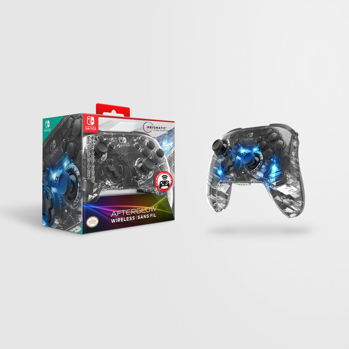 PDP Afterglow Wireless Deluxe Controller for Nintendo Switch in Transparent