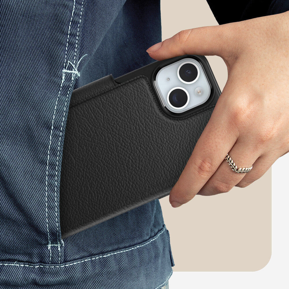 Strada Series Folio Case with MagSafe for iPhone 15 Plus in Shadow