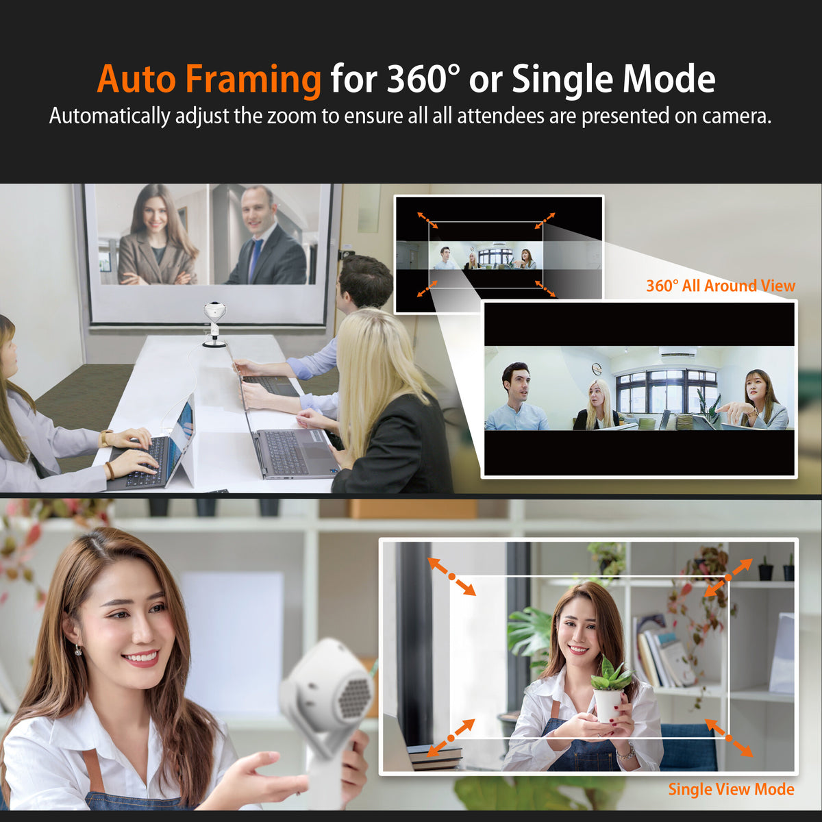 j5create JVU368 - USB Wired 360° AI-Powered 1080p Webcam with Speakerphone