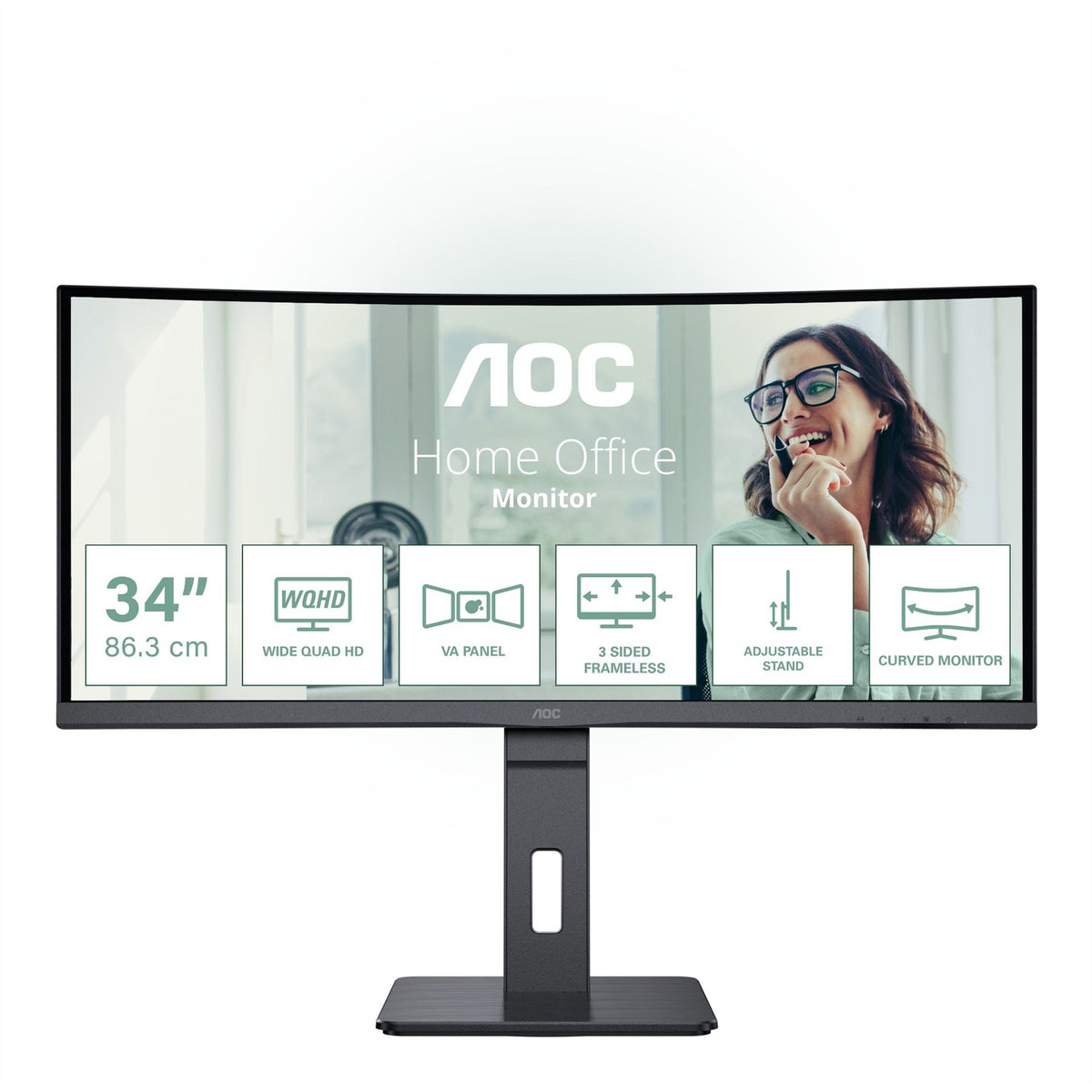 AOC CU34P3CV Computer Monitor 86.4 cm (34") 3440 x 1440 pixels UltraWide Quad HD LED Black
