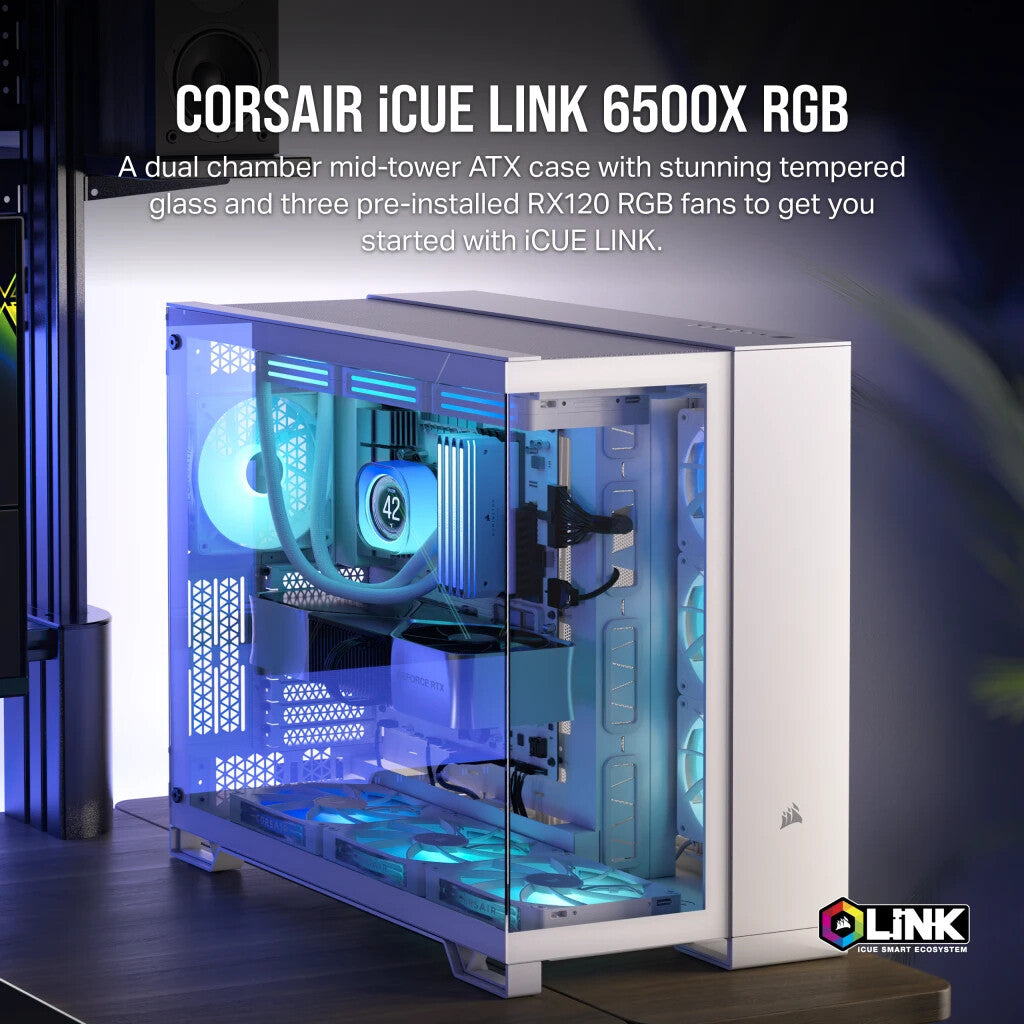 Corsair iCUE LINK 6500X RGB ATX Mid Tower Case in White