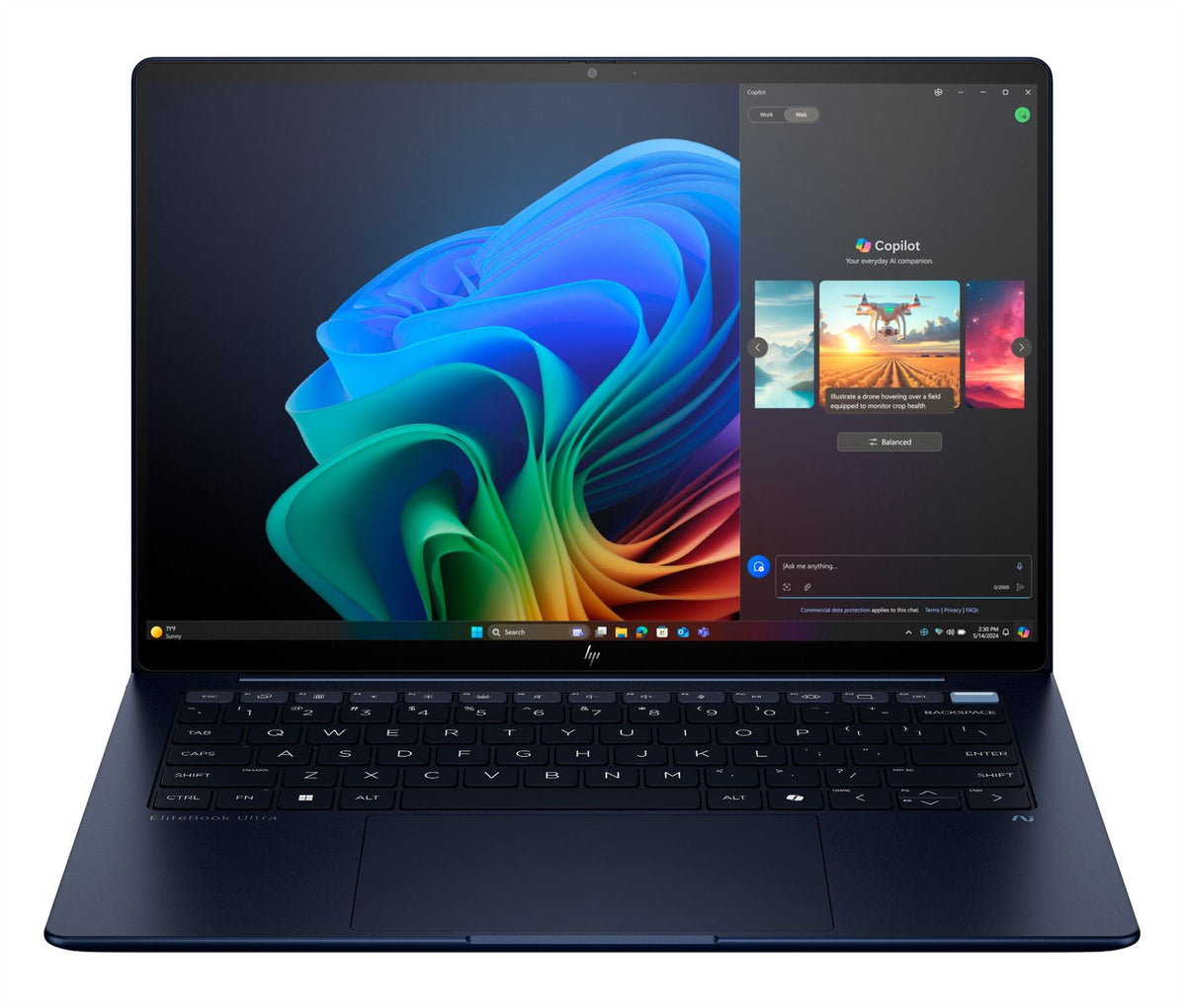 HP EliteBook Ultra G1i 14 inch Notebook Next Gen AI PC Wolf Pro Security Edition Copilot+ PC Intel Core Ultra 7 258V Laptop 35.6 cm (14") Touchscreen 2.8K 32 GB LPDDR5x-SDRAM 512 GB SSD Wi-Fi 7 (802.11be) Windows 11 Pro Blue