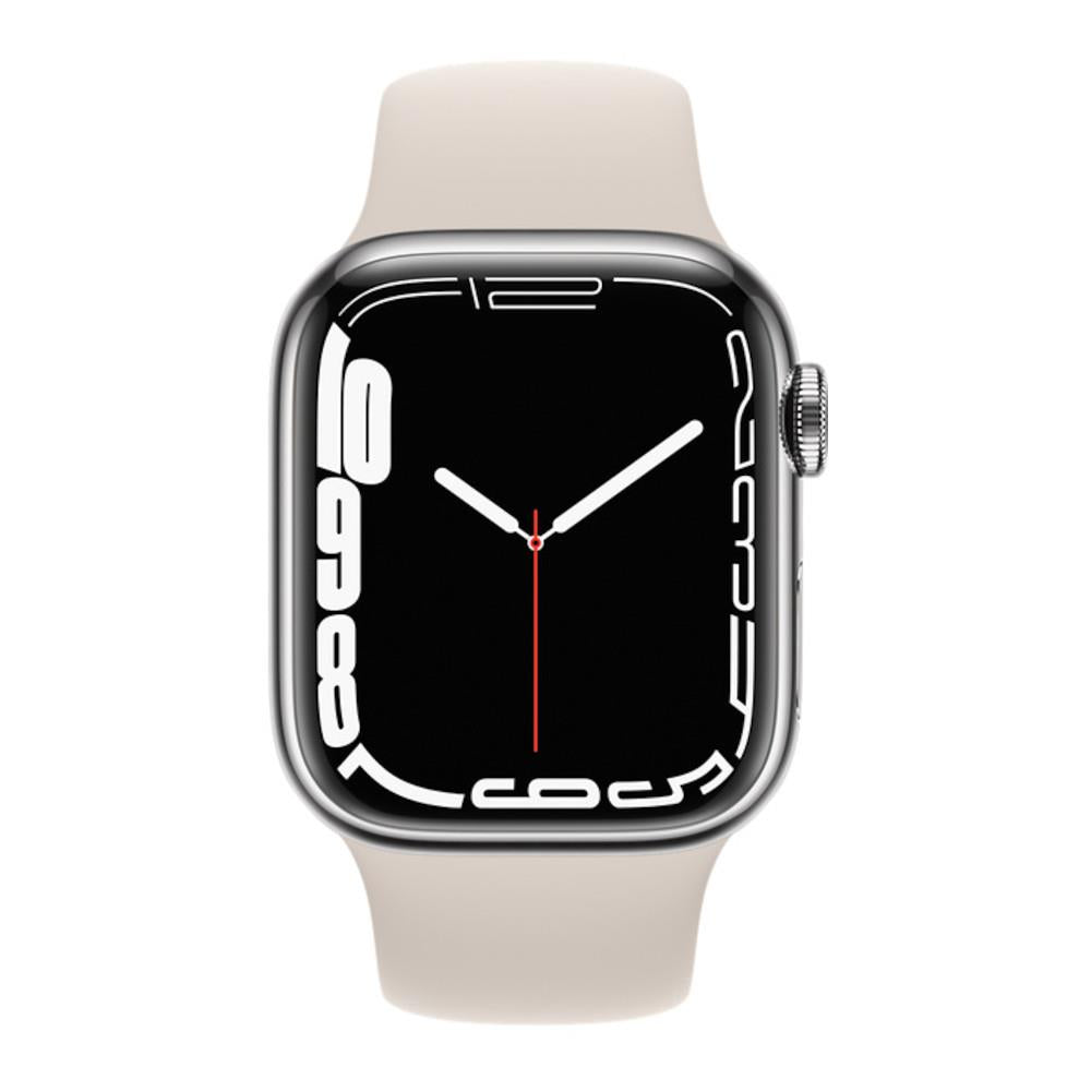 Apple Watch Series 7 GPS + Cellular 41mm Silver Stainless Steel Case with Starlight Sport Band