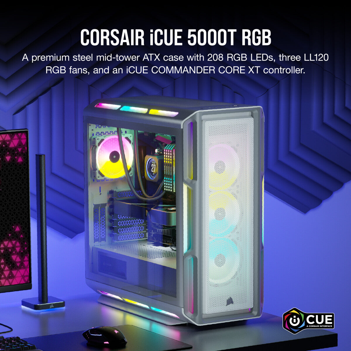 Corsair iCUE 5000T RGB - ATX Mid Tower Case in White