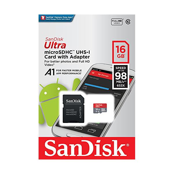 Sandisk Ultra A1 16GB Micro SD Memory Card with Adapter