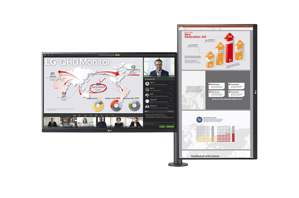 LG 27QP88DP-BS Computer Monitor Ergo Dual with Daisy Chain 68.6 cm (27") 2560 x 1440 pixels Quad HD LED Black