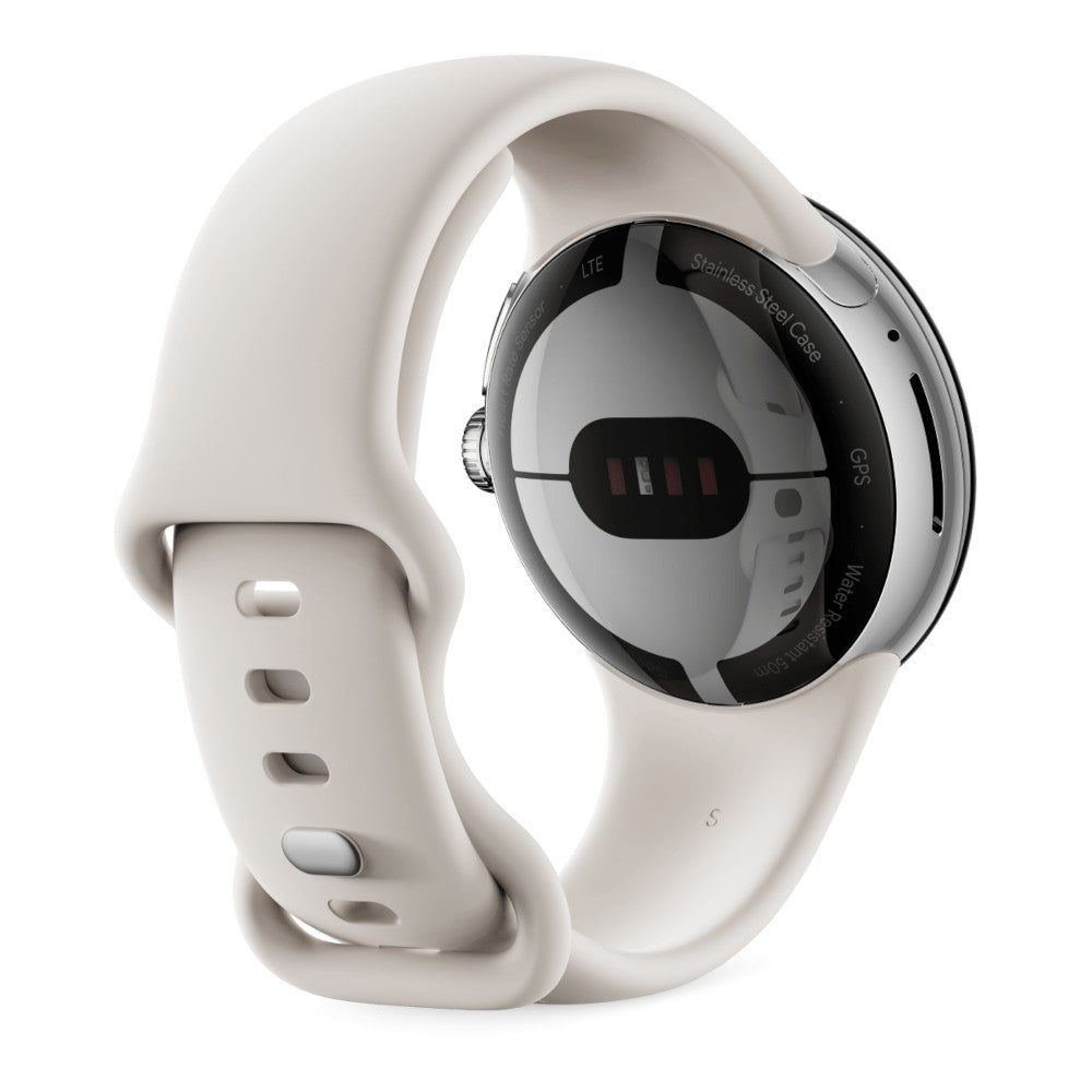 Google Pixel Watch Polished Silver Case Chalk Active Band - Back
